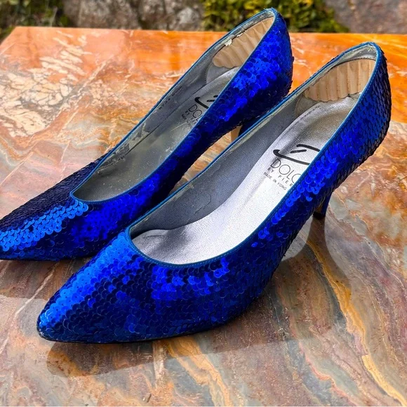 VINTAGE 90s Blue sequin prom heels - Picture 6 of 7